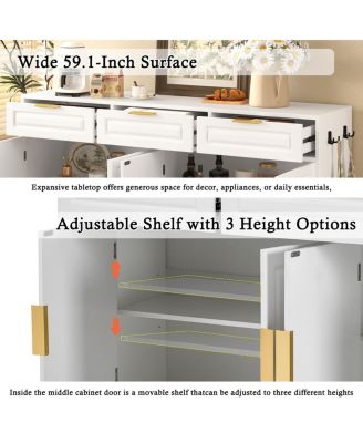 Farmhouse Sideboard with 3 Drawers, 4 Doors, 59.1" Storage Buffet