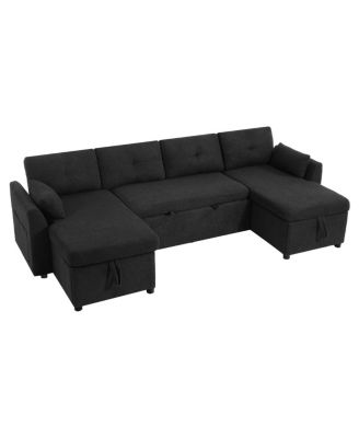 Streamdale Modern U-shaped Sleeper Sofa with Storage & USB Ports, Green