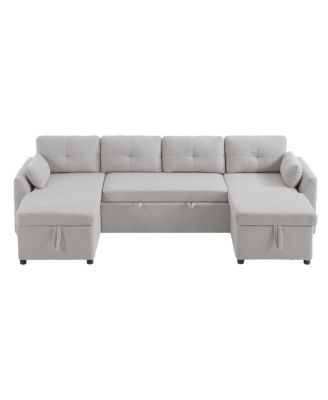 Streamdale Modern U-shaped Sleeper Sofa with Storage & USB Ports, Green