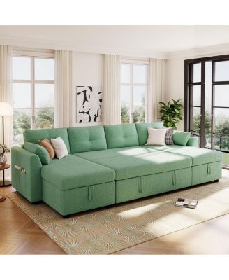 Streamdale Modern U-shaped Sleeper Sofa with Storage & USB Ports, Green