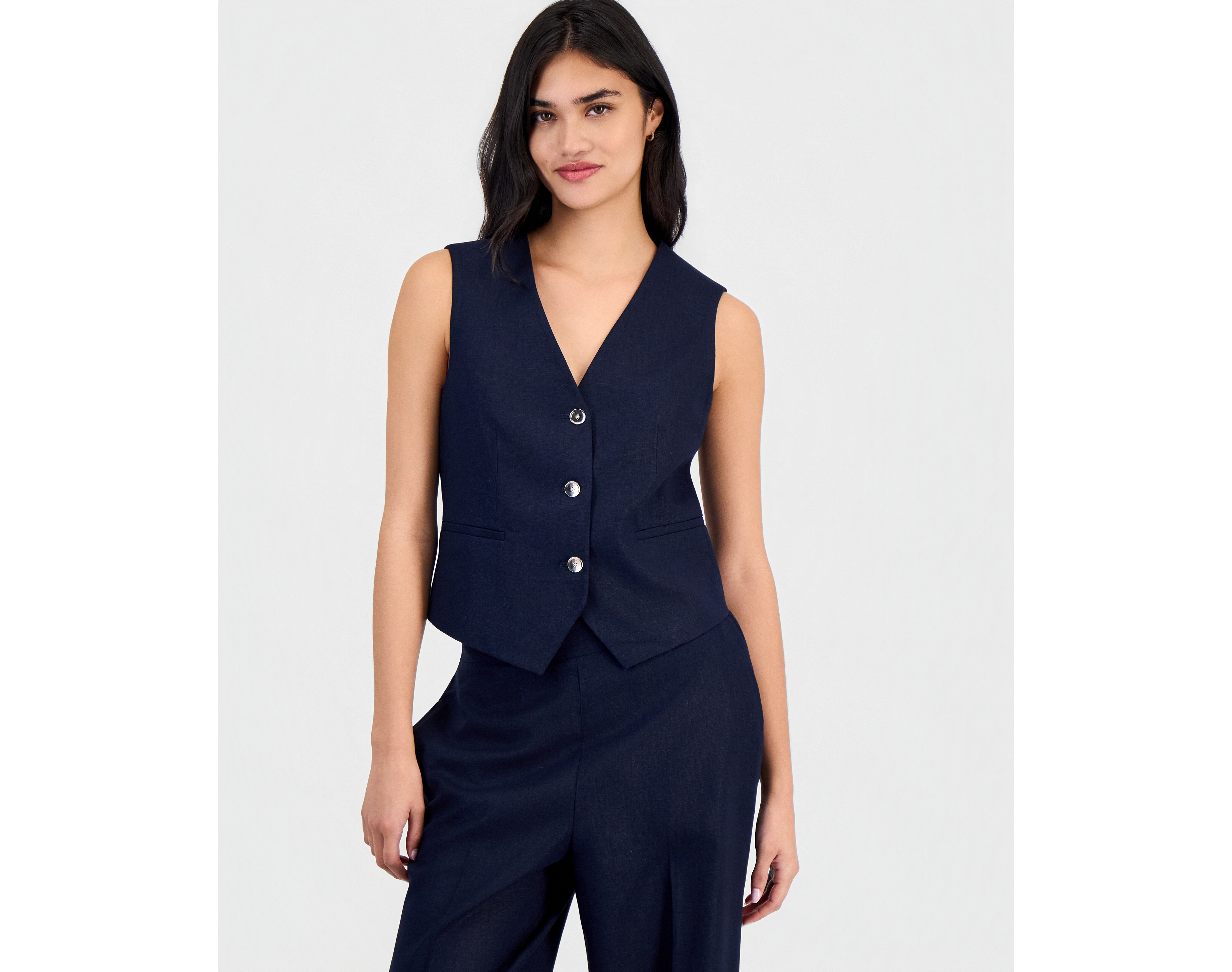 Bar Iii Women's Linen-Blend Button-Front Vest, Macy's Exclusive
