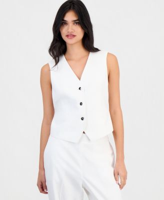 Women's Linen-Blend Button-Front Vest