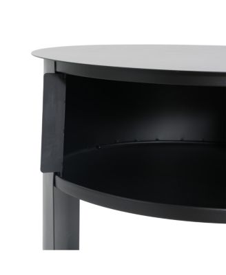 Indoor 3-Tier Metal Round Side Table with Sliding Door Cabinet, Matte Black