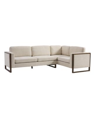  L-Shaped Sectional Sofa - Modern Beige Fabric with Walnut Legs