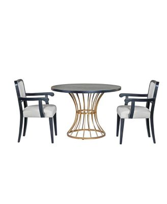 42" Round Dark Oak Dining Set with 2 Upholstered Chairs - Rustic-Modern Style