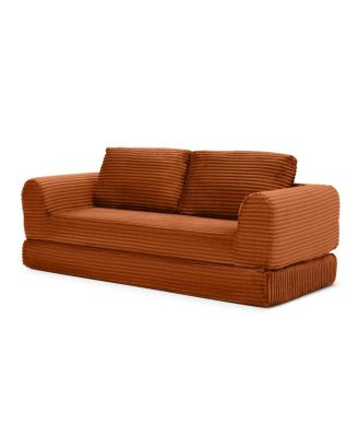 Streamdale 2-in-1 Folding Convertible Sofa Bed, Modern Corduroy Sleeper Couch with 2 Pillows, Orange