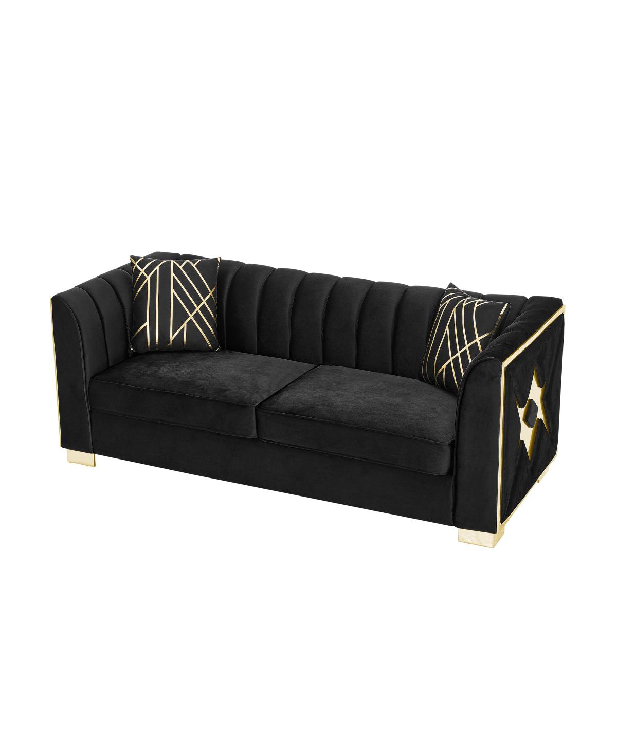 Streamdale Luxurious Velvet Sofa with Geometric Gold Hardware & Metal Feet