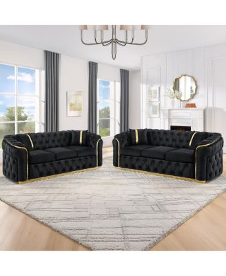 Streamdale Velvet Button Tufted Sofa Couch with 2 Pillows, 3 Seater Luxury Chesterfield Sofa Set