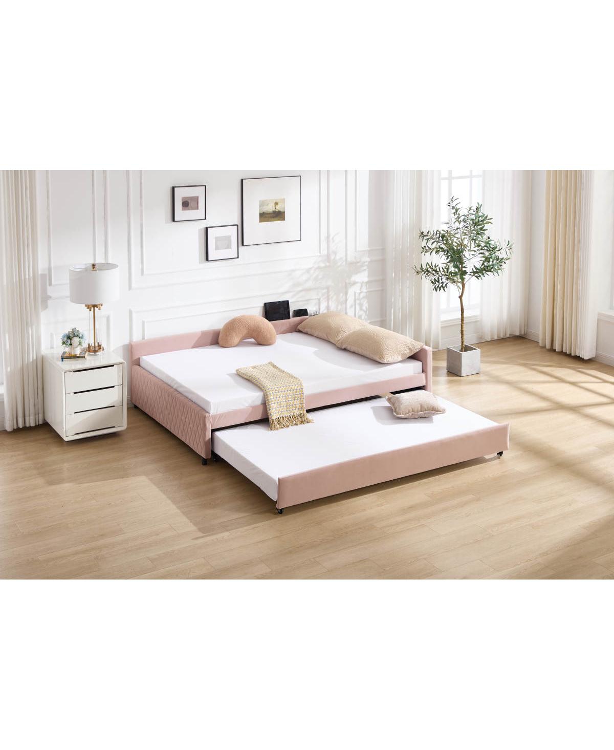 Streamdale Upholstered Daybed with Trundle (Pink)