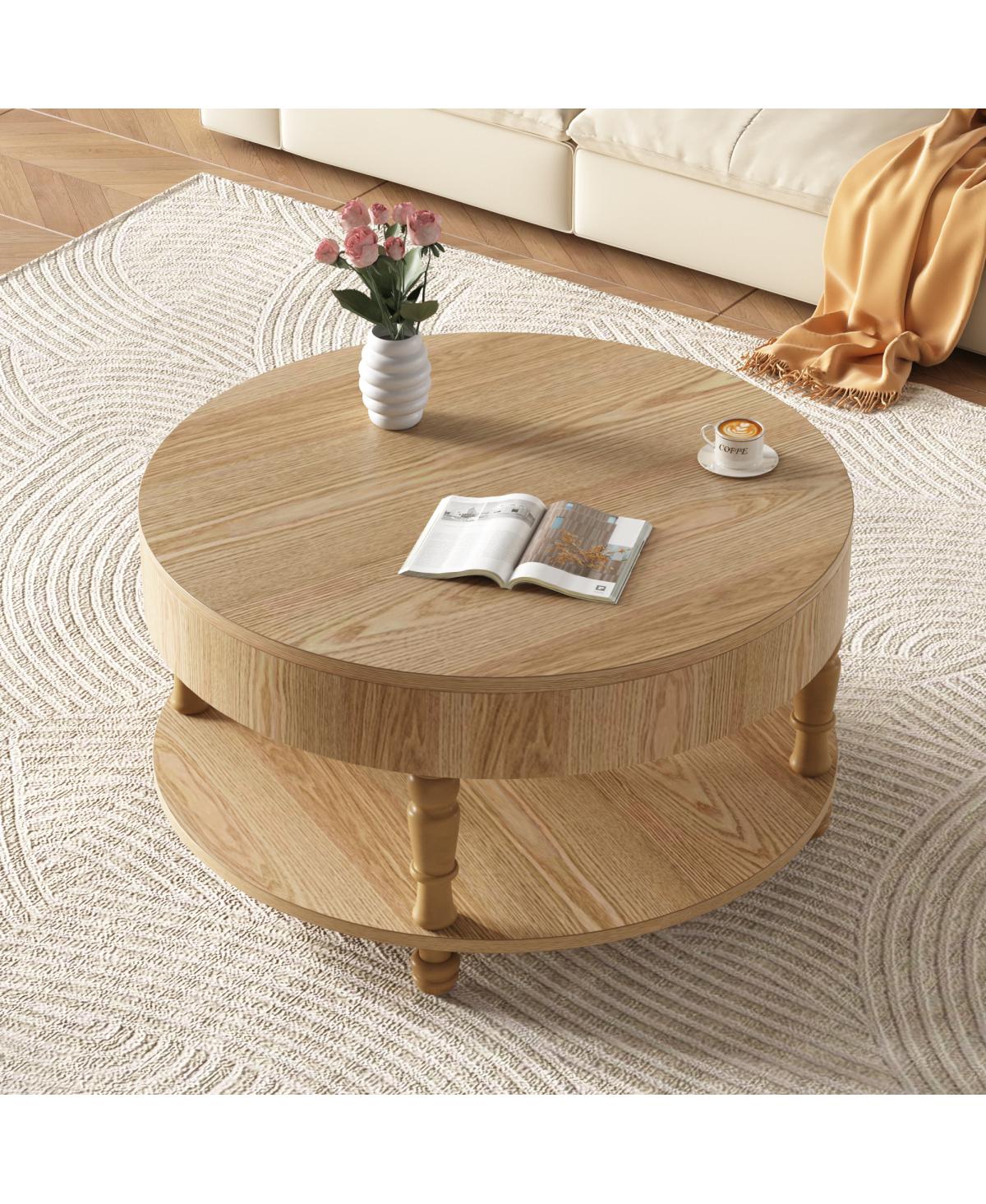 Streamdale Furniture Coffee Table with Dual Storage, 31.5" Modern Round Table (Natural Wood