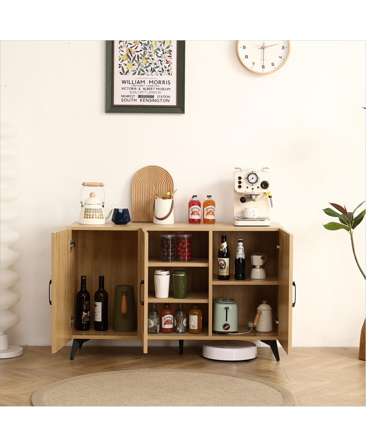 Streamdale Furniture Three-Door Rattan Mesh Cabinet - Large Storage, Stable & Durable (45.3inch