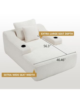 67" Corduroy Chaise Lounge Sleeper Sofa with Armrest, White