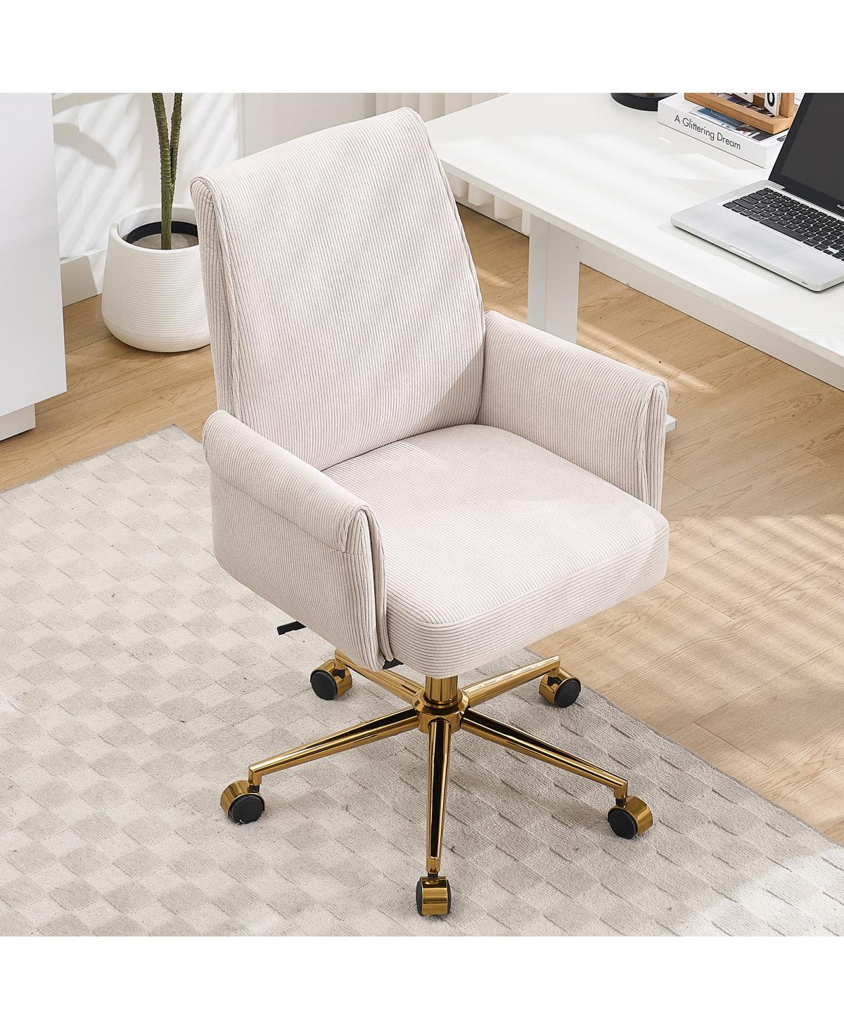 Streamdale Furniture Mid-back office chair, striped fabric, ergonomic design, White