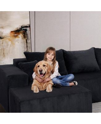 6-Piece Modular U-Shaped Black Corduroy Sectional Sofa with Chaise Lounge
