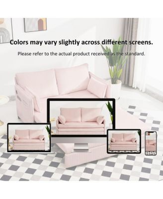 55" Convertible Sofa Bed with USB Ports, Modern Corduroy Couch, Pink