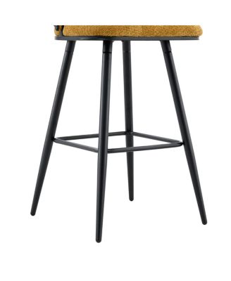  Set of 2 Yellow Velvet Bar Stools with Black Iron Legs