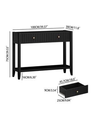  Console Table with Drawers, Narrow Wood Accent Sofa Table, Black