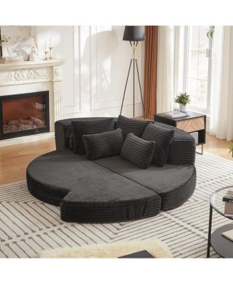 78.5-Inch Corduroy Semi-Circular 2-in-1 Sofa Bed with Neck Pillow & 5 Throw Pillows