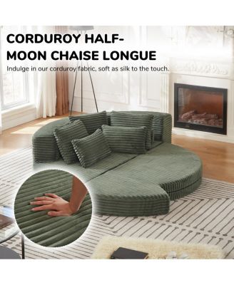 78.5-Inch Corduroy Semi-Circular 2-in-1 Sofa Bed with Neck Pillow & 5 Throw Pillows