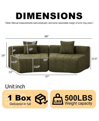 Chenille Curved Sectional Sofa with 2 Pillows, Semi-Circular Modular Design