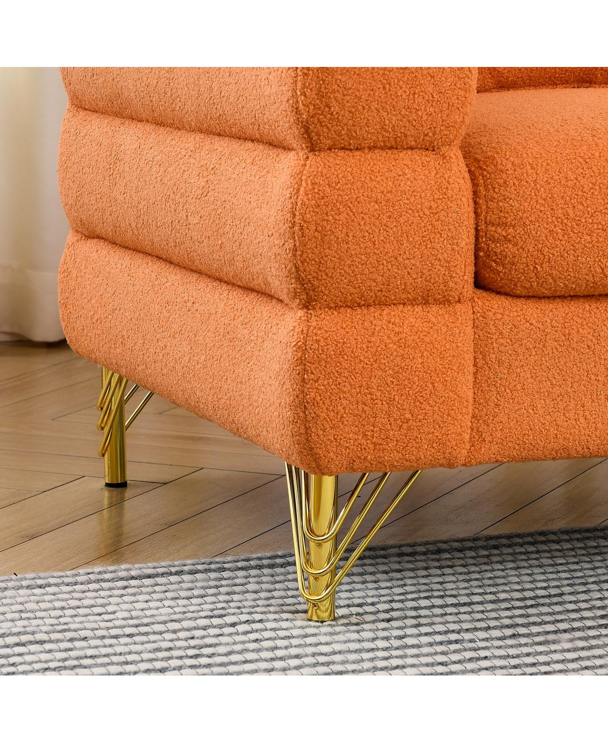 Streamdale Furniture 60Inch 2 Seater Sectional Sofa, Living Room Comfort Fabric, Deep Seating, Orange Teddy