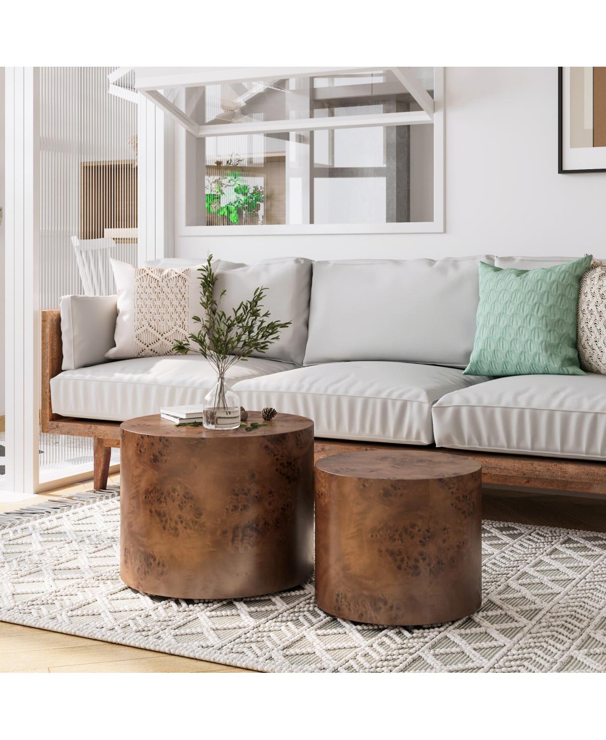 Streamdale Furniture Nesting Coffee Table Set of 2, Modern Round Wooden Accent Tables