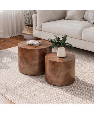 Nesting Coffee Table Set of 2, Modern Round Wooden Accent Tables