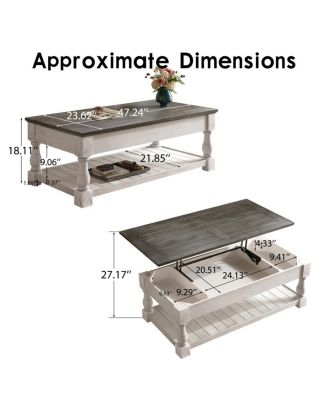  Farmhouse Lift Top Coffee Table with Storage - Handcrafted Solid Wood, Antique Gray