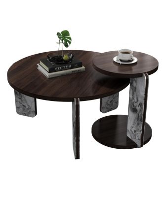 Modern Coffee Table with End Table Set, Durable Walnut Veneered MDF 83cm Center Table with 43cm Side Table
