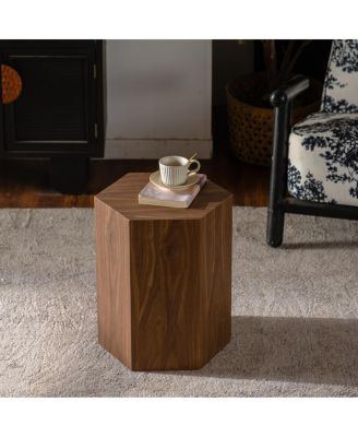 Hexagon Walnut MDF Coffee Table - Modern End Table for Small Spaces (15.75"x13.58"x18.9)