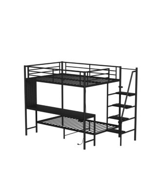 Black full size bunk bed with twin size, LED light and charging socket