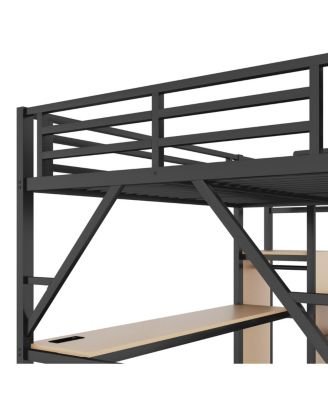 Full Loft Bed with Desk, Stairs & Charging Station, Black