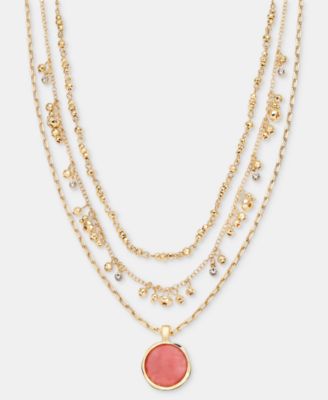 Style Co Stone Inlay Layered Pendant Necklace 17 3 extender Macys Exclusive - Pink 40$