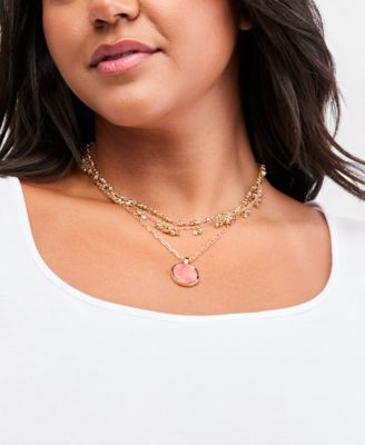 Stone Inlay Layered Pendant Necklace, 17" + 3" extender