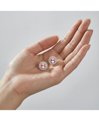 Brilliant Sterling Silver Round CZ Double-Halo Stud Earrings