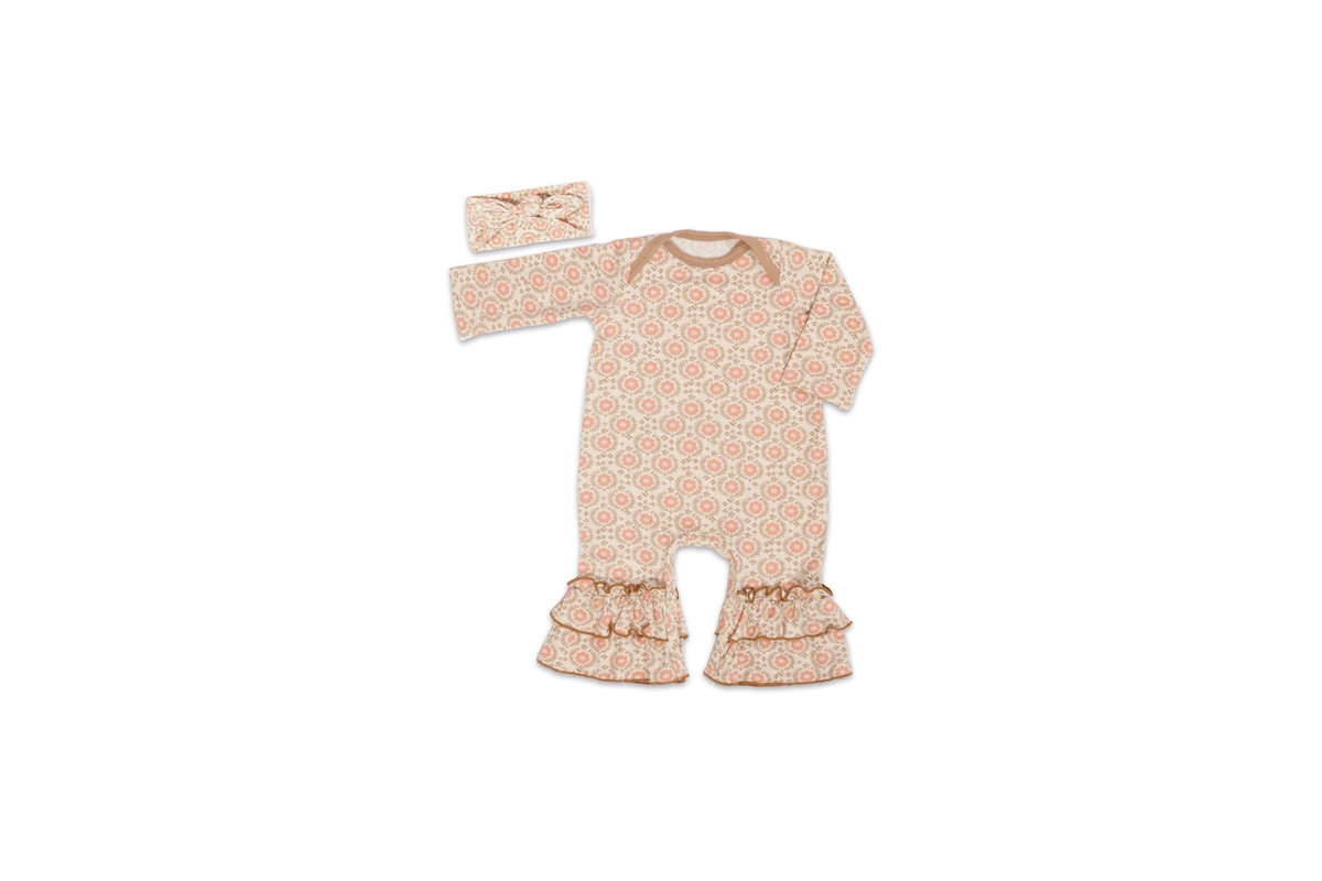 Baby Grey By Everly Grey Baby Girls Grey by Everly Grey Ruffle Long Sleeve Romper & Head Wrap Set - Bohemian