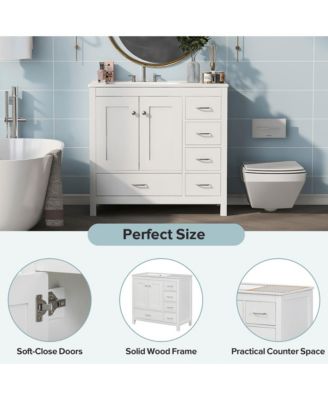 36 in. Bathroom Vanity with Ceramic Sink Combo, Abundant Storage Cabinet with 2 Soft Close Doors and 5 Drawers