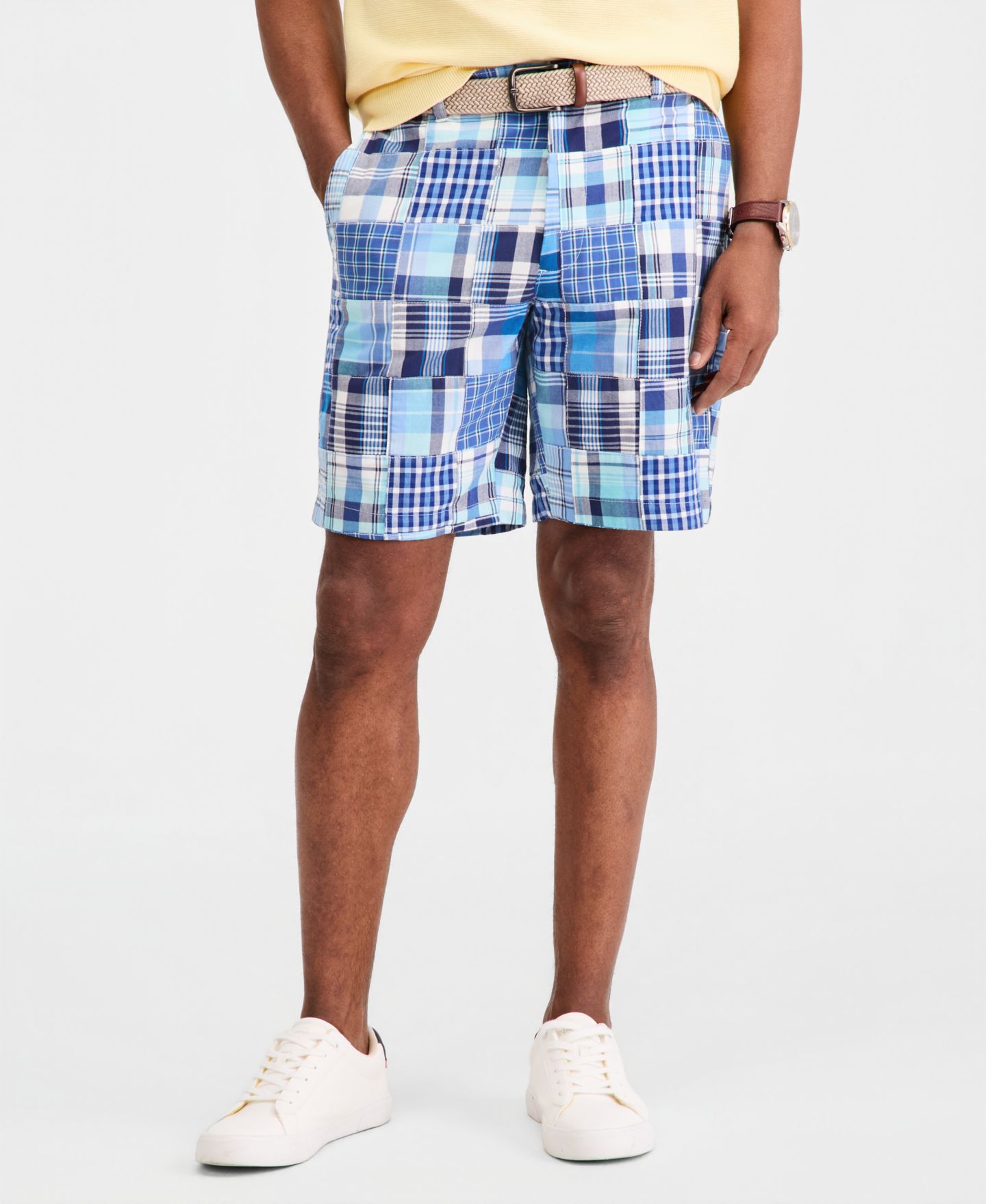 Мужские шорты Club Room Regular-Fit Madras Plaid Patchwork 9" Shorts, цвет: Клетчатый шамбре — фото 6