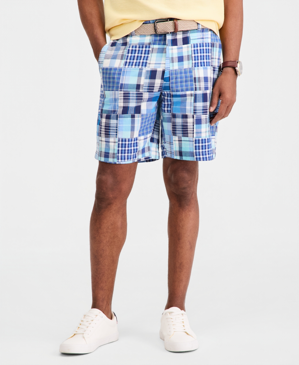 Club Room Men's Regular-Fit Madras Plaid Patchwork 9" Shorts, Exclusively at Macy's - Piece Block Yd