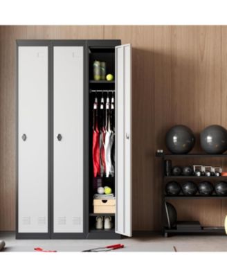 71" Metal Locker Cabinet with Hanging Rod and Shelves, Heavy Duty Steel Storage for Office or Gym