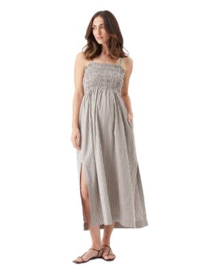 Women's Leo Stripe Shirred Dress Natural / Black