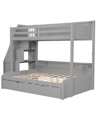 over Full Bunk Bed with Storage Stairs, Trundle, LED, USB