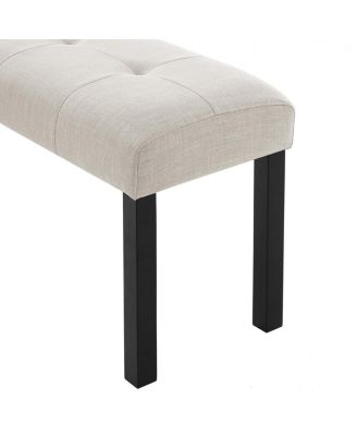 Modern Tufted Linen Dining Bench with Black Rubber Wood Legs