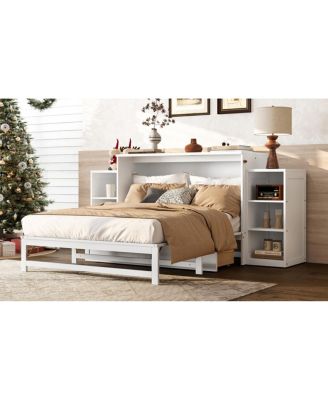 Full-size Murphy bed with storage drawers and shelves