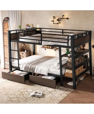 Full Size Metal Bunk Bed with Storage, LED, and USB