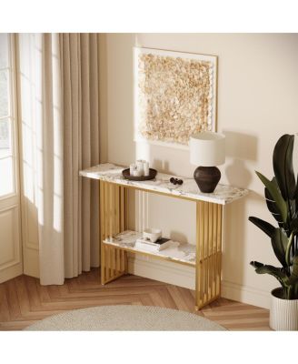 Modern Luxury Gold Metal Console Table with Storage Shelf