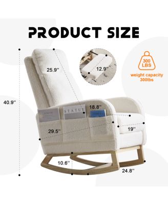 Modern Accent Rocking Chair with Solid Wood Legs & Side Pocket