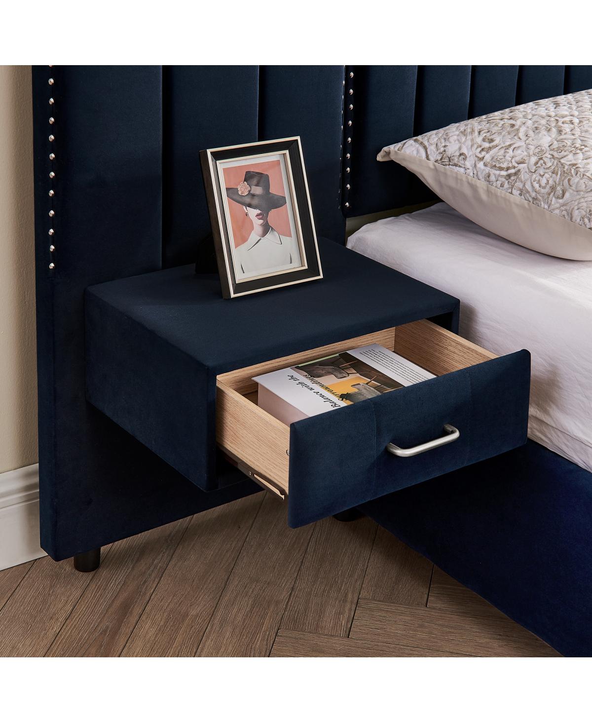 Streamdale Furniture Queen Size Velvet Upholstered Bed Frame with Vertical Stripes