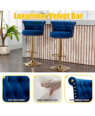Velvet 360° Rotating Bar Chair with Adjustable Height and Soft Pillow