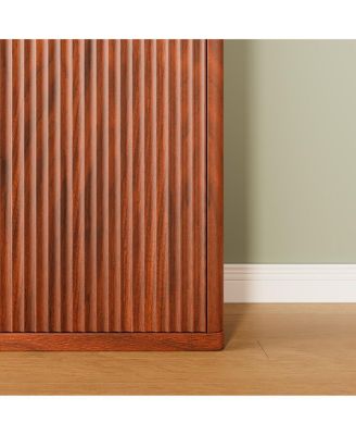 72" Modern Fluted Wood Kitchen Pantry Cabinet with 6 Shelves